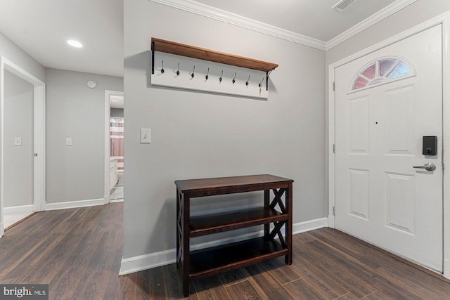 6908 Fairfax Dr Unit 202, Arlington, VA 22213 - foyer entrance with dark wood-style floors, ornamental molding, and recessed lighting