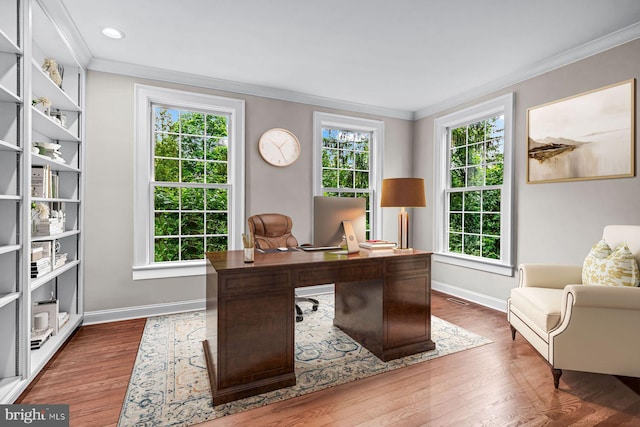 501 Van Lears Run, Villanova, PA 19085 - home office with ornamental molding, dark wood-style floors, and plenty of natural light