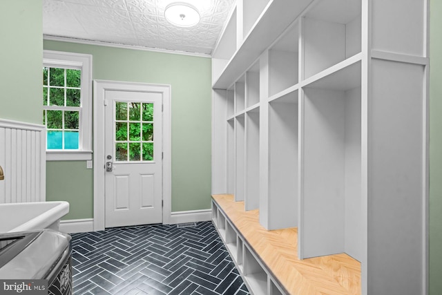 501 Van Lears Run, Villanova, PA 19085 - mudroom featuring baseboards and an ornate ceiling