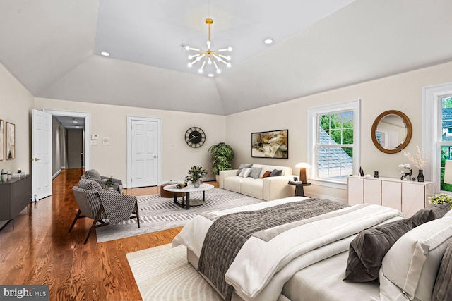 501 Van Lears Run, Villanova, PA 19085 - bedroom featuring wood finished floors, a chandelier, and lofted ceiling