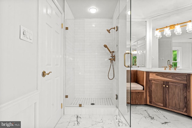 501 Van Lears Run, Villanova, PA 19085 - full bath with vanity, a stall shower, and marble finish floors