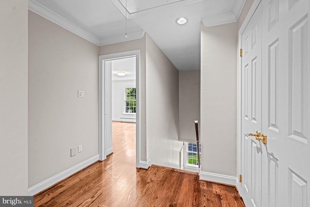 501 Van Lears Run, Villanova, PA 19085 - hall featuring attic access, crown molding, wood finished floors, and recessed lighting