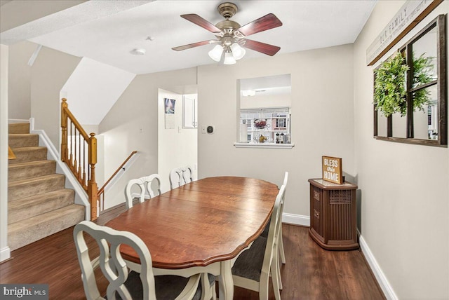 5702 Joseph Ct, New Market, MD 21774 - dining space with wood finished floors, ceiling fan, and stairway