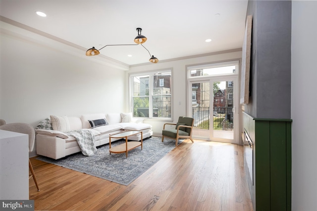 3116 Clifford St Unit 2, Philadelphia, PA 19121 - living room featuring ornamental molding, wood finished floors, and recessed lighting
