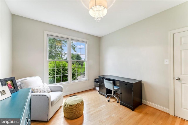 926 Kenmara Dr, West Chester, PA 19380 - office area featuring light wood-style flooring and a chandelier