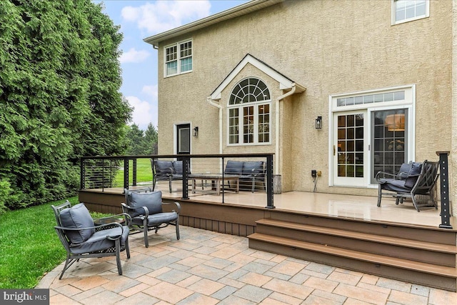 926 Kenmara Dr, West Chester, PA 19380 - rear view of property with stucco siding, a wooden deck, and a patio area