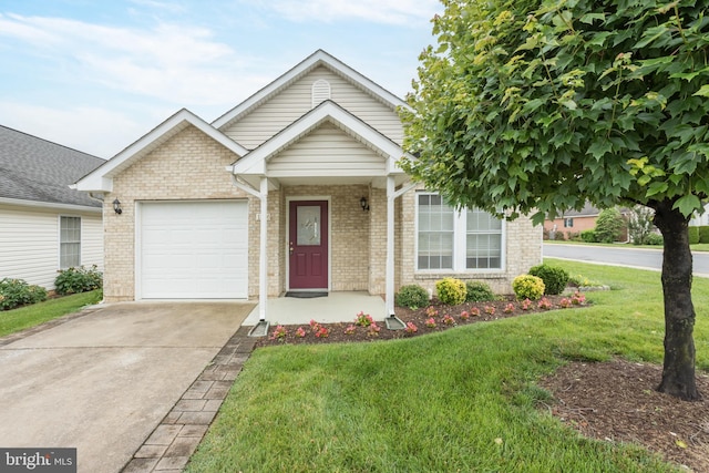 1826 Kershaw Ln, Winchester, VA 22601 - ranch-style house featuring a front lawn, driveway, an attached garage, and brick siding