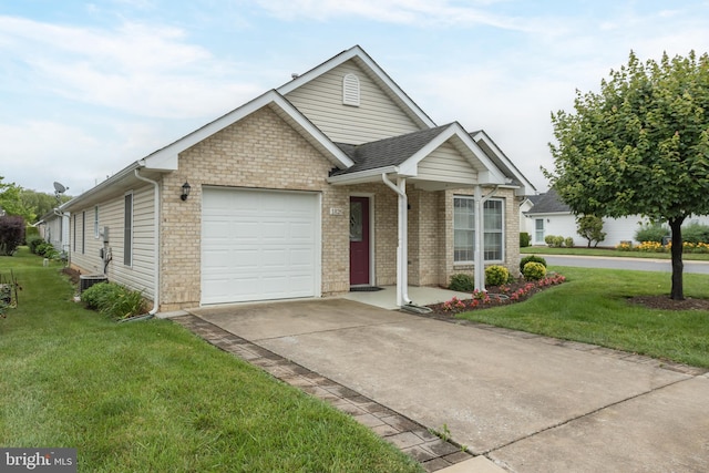 1826 Kershaw Ln, Winchester, VA 22601 - ranch-style house featuring concrete driveway, an attached garage, a front yard, and brick siding