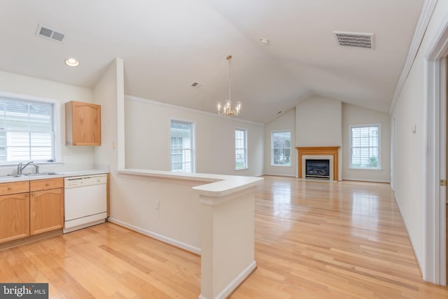 1826 Kershaw Ln, Winchester, VA 22601 - kitchen with dishwasher, light countertops, light wood-style floors, and lofted ceiling