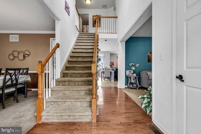 30 Homestead Dr, Pemberton, NJ 08068 - staircase featuring wood finished floors and ornamental molding
