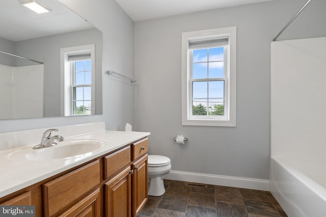 355 Old Stone Way, York, PA 17406 - bathroom with plenty of natural light, vanity, stone finish flooring, and bathtub / shower combination