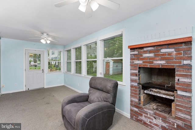 150 Coolidge Ave, Lawrence Township, NJ 08648 - living area with a ceiling fan, carpet flooring, and a fireplace