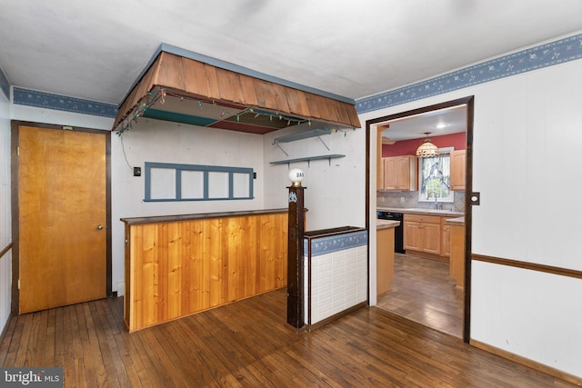 150 Coolidge Ave, Lawrence Township, NJ 08648 - kitchen featuring black dishwasher, dark wood-style flooring, and tasteful backsplash