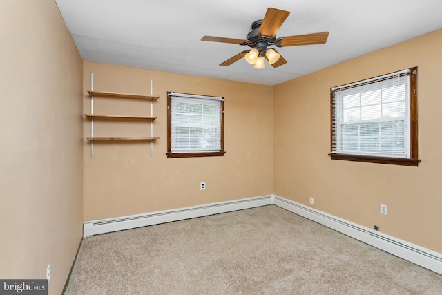 150 Coolidge Ave, Lawrence Township, NJ 08648 - spare room featuring carpet flooring, a baseboard radiator, and a ceiling fan