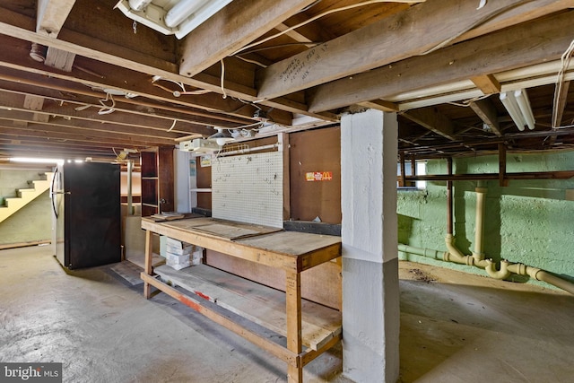 150 Coolidge Ave, Lawrence Township, NJ 08648 - unfinished basement with freestanding refrigerator and stairway