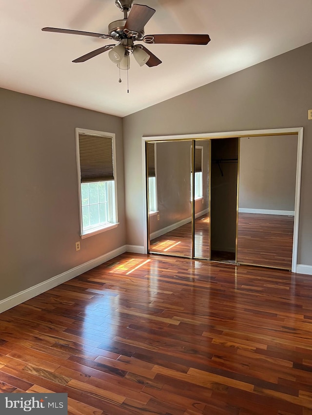 140 Joyceton Ter, Upper Marlboro, MD 20774 - unfurnished bedroom featuring lofted ceiling, wood finished floors, a closet, and ceiling fan