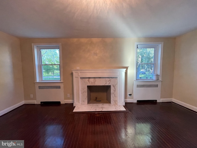 4102 N W St, Wilmington, DE 19802 - unfurnished living room with radiator, a premium fireplace, and healthy amount of natural light