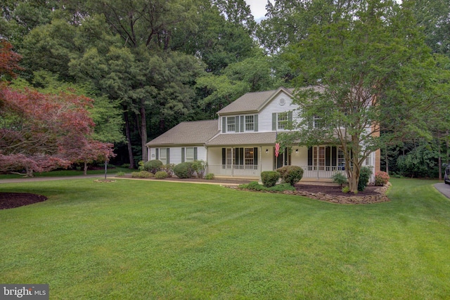 9708 S Park Cir, Fairfax Station, VA 22039 - view of front facade with a porch, a front yard, and roof with shingles