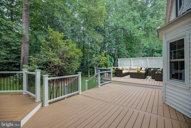 9708 S Park Cir, Fairfax Station, VA 22039 - wooden terrace with outdoor lounge area and view of wooded area