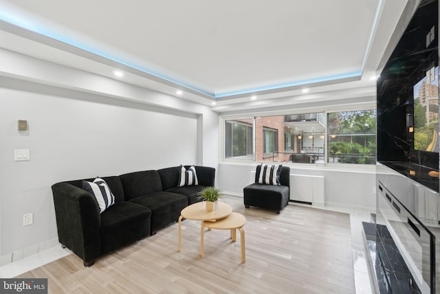 4201 Cathedral Ave NW Unit 122E, Washington, DC 20016 - living area with recessed lighting, light wood-style floors, and a raised ceiling