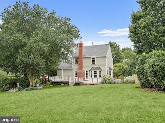 10267 Cedar Ridge Dr, Manassas, VA 20110 - rear view of house with a chimney, a wooden deck, and a shingled roof
