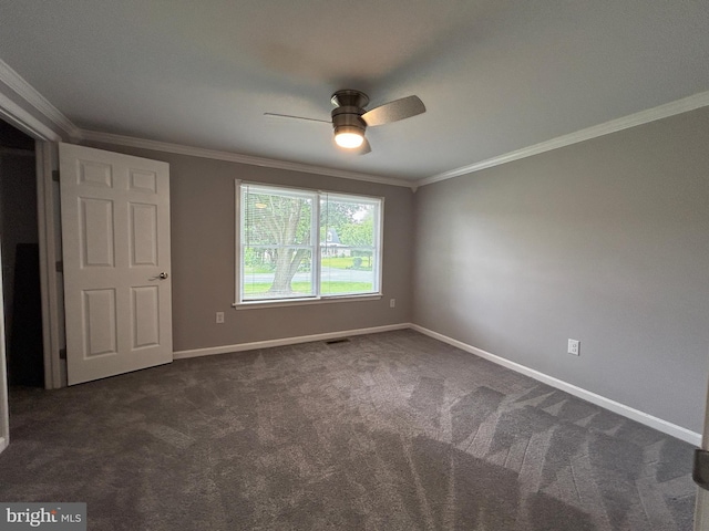 36697 W Club House Rd, Ocean View, DE 19970 - unfurnished room featuring a ceiling fan, ornamental molding, and dark carpet