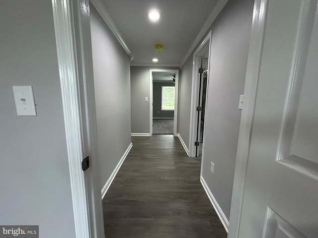 36697 W Club House Rd, Ocean View, DE 19970 - corridor featuring crown molding, dark wood finished floors, and recessed lighting
