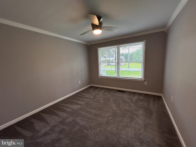 36697 W Club House Rd, Ocean View, DE 19970 - spare room with dark carpet, ornamental molding, and a ceiling fan