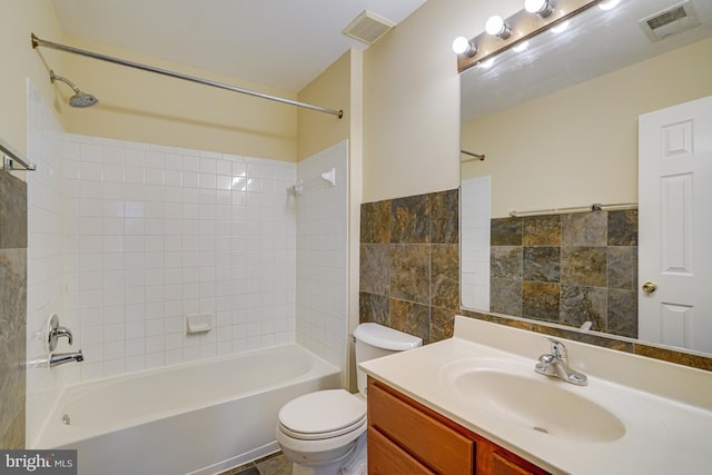 6187 Les Dorson Ln, Alexandria, VA 22315 - bathroom with shower / bath combination, vanity, tile walls, and wainscoting