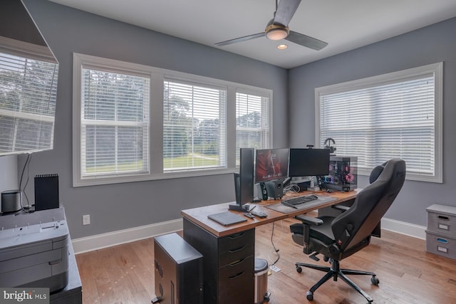 22261 Waterview Rd, Lewes, DE 19958 - home office featuring ceiling fan, light wood-style flooring, and recessed lighting