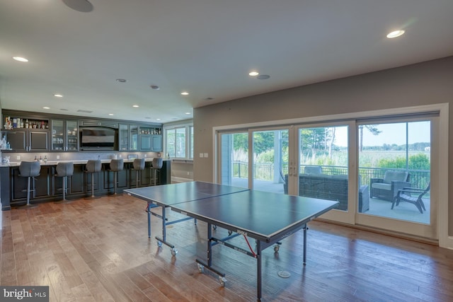 22261 Waterview Rd, Lewes, DE 19958 - rec room featuring bar with sink, recessed lighting, and wood finished floors