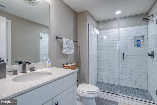 22261 Waterview Rd, Lewes, DE 19958 - bathroom featuring a stall shower, vanity, and recessed lighting