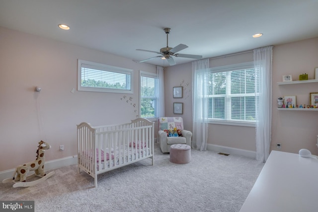 22261 Waterview Rd, Lewes, DE 19958 - carpeted bedroom featuring a crib, recessed lighting, and a ceiling fan