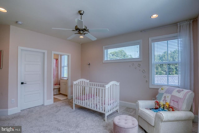 22261 Waterview Rd, Lewes, DE 19958 - carpeted bedroom with recessed lighting, a crib, and a ceiling fan
