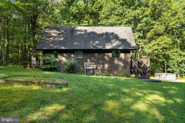 877 Shangri La Rd, Bentonville, VA 22610 - view of side of home featuring a wooden deck, stairway, and a yard