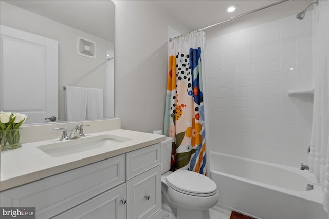 10544 Sally Ride Ln, Lanham, MD 20706 - bathroom with vanity, shower / bath combo, and recessed lighting