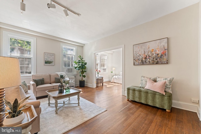 1623 Lanier Pl NW Unit 202, Washington, DC 20009 - living area with wood finished floors, healthy amount of natural light, track lighting, and radiator