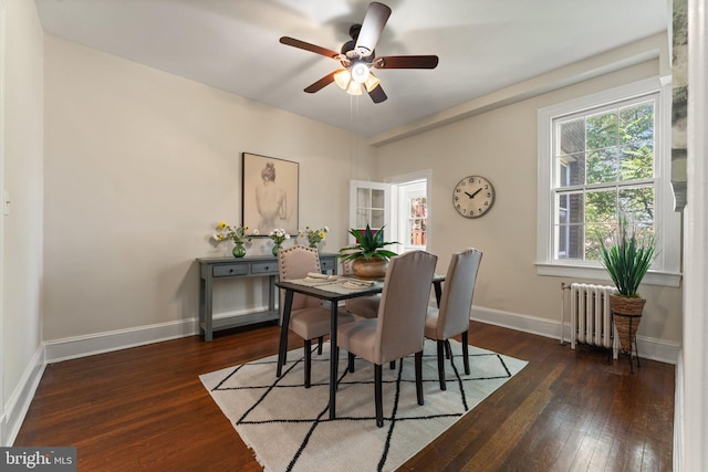1623 Lanier Pl NW Unit 202, Washington, DC 20009 - dining area with radiator, wood finished floors, and a ceiling fan