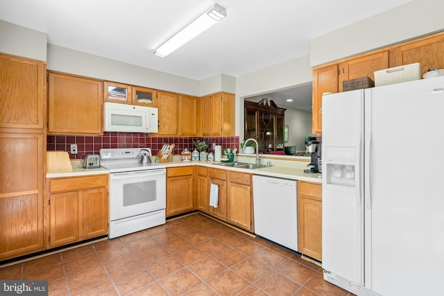 18275 Rolling Meadow Way, Olney, MD 20832 - kitchen featuring white appliances, light countertops, decorative backsplash, and tile patterned floors