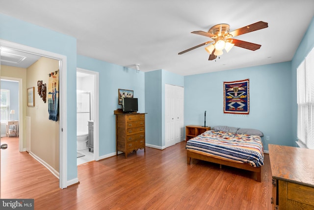 18275 Rolling Meadow Way, Olney, MD 20832 - bedroom with wood finished floors, a closet, ensuite bath, and ceiling fan