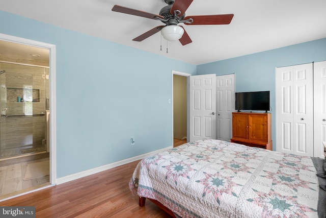 18275 Rolling Meadow Way, Olney, MD 20832 - bedroom with two closets, wood finished floors, ensuite bathroom, and ceiling fan