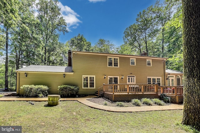 6536 Little Ox Rd, Fairfax Station, VA 22039 - back of house featuring a chimney, a lawn, and a wooden deck