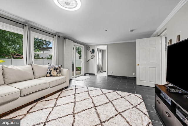 202 Cranford Rd, Cherry Hill, NJ 08003 - living area with crown molding and dark tile patterned floors