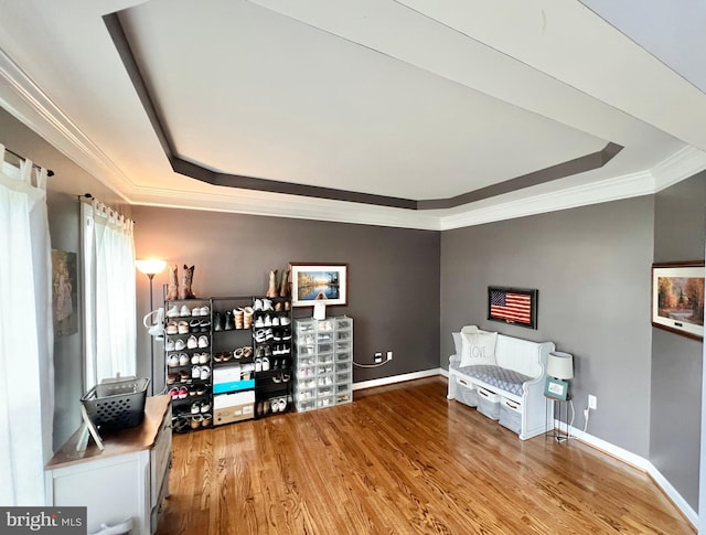 16331 Eagle Flight Cir, Woodbridge, VA 22191 - office area featuring a tray ceiling, wood finished floors, and crown molding
