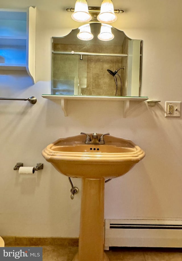 13709 Fir Tree Ln, Cresaptown, MD 21502 - bathroom with a baseboard heating unit and a shower