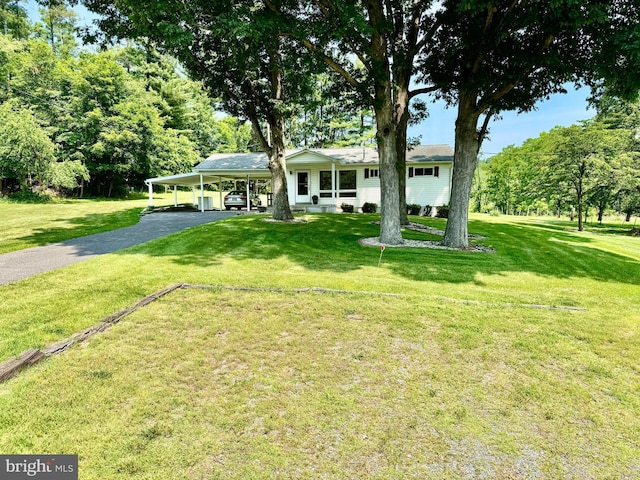 13709 Fir Tree Ln, Cresaptown, MD 21502 - view of front of property with asphalt driveway, a front lawn, and a carport