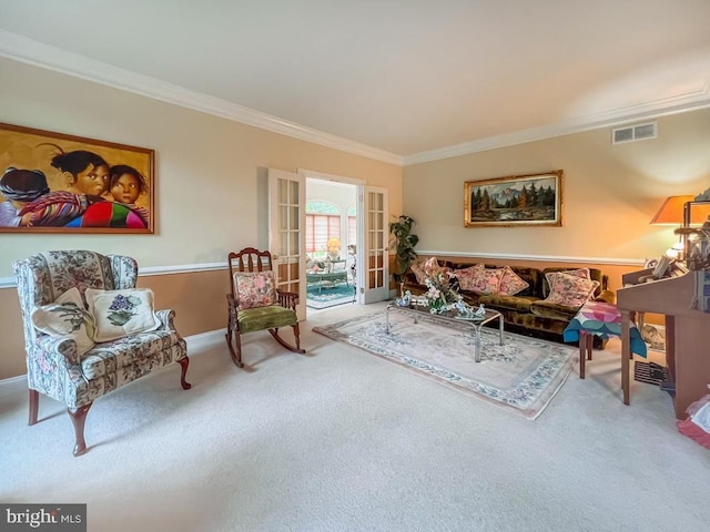 19 Pheasant Run Rd, New Hope, PA 18938 - carpeted living area featuring ornamental molding and french doors