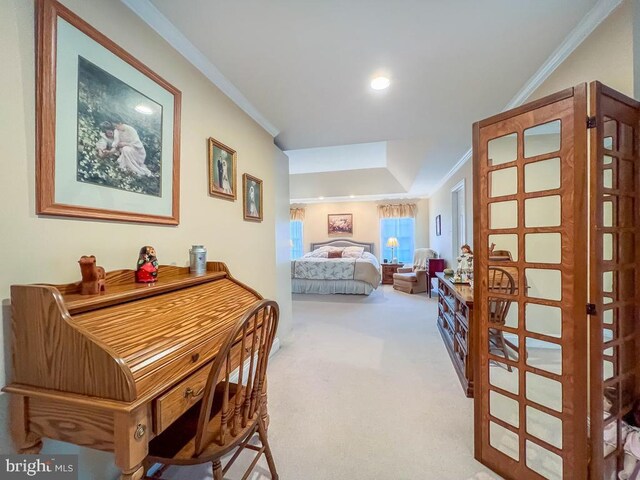 19 Pheasant Run Rd, New Hope, PA 18938 - carpeted bedroom with ornamental molding, a raised ceiling, and recessed lighting