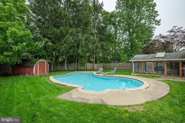 215 Murray Dr, Doylestown, PA 18901 - view of swimming pool featuring a fenced backyard, an outdoor structure, and view of wooded area
