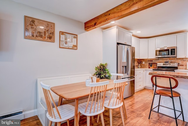 215 Murray Dr, Doylestown, PA 18901 - kitchen featuring stainless steel appliances, a baseboard heating unit, backsplash, white cabinets, and recessed lighting